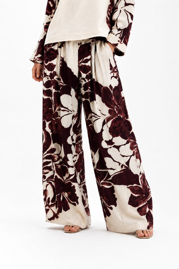 Brown Floral Wide Leg Pants