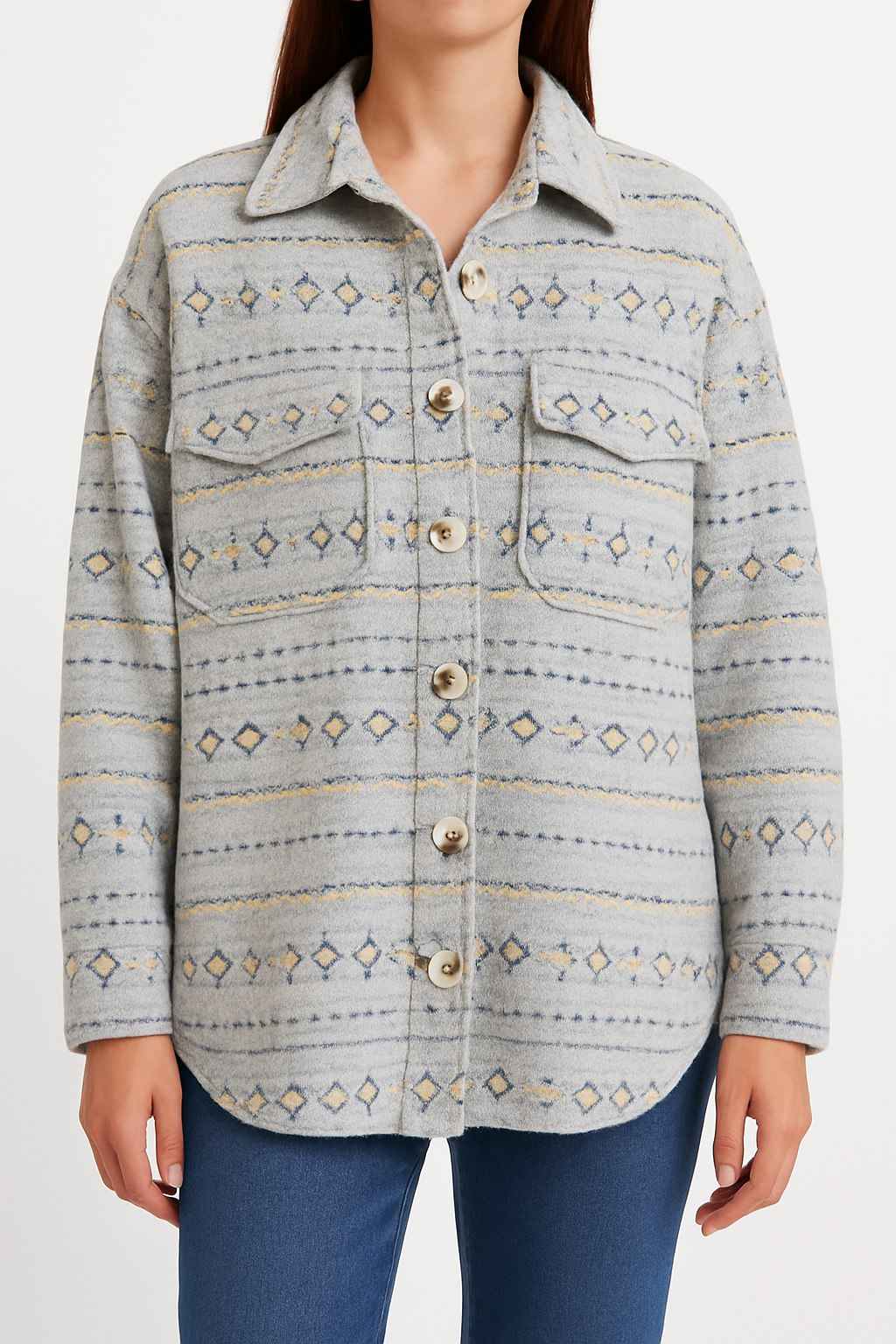 Patterned Oversized Wool Shirt Jacket