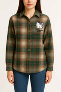 Oversized Checked Shirt with Hello Kitty Embroidery