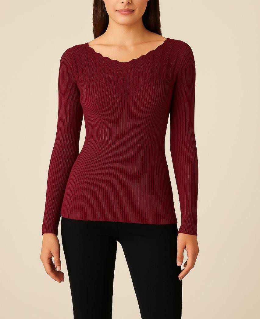 Ribbed Knit Fitted Top with Sweetheart Neckline
