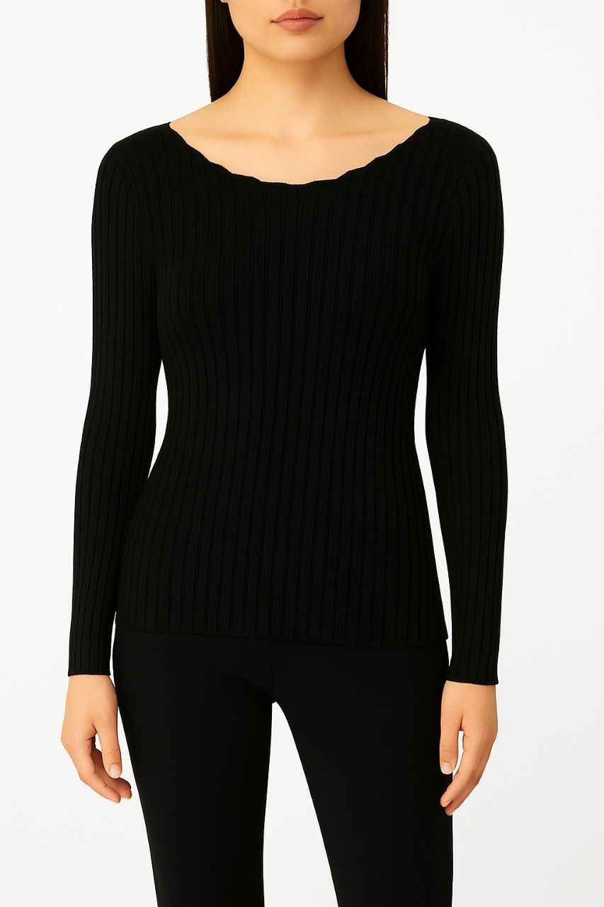 Ribbed Knit Fitted Top with Sweetheart Neckline