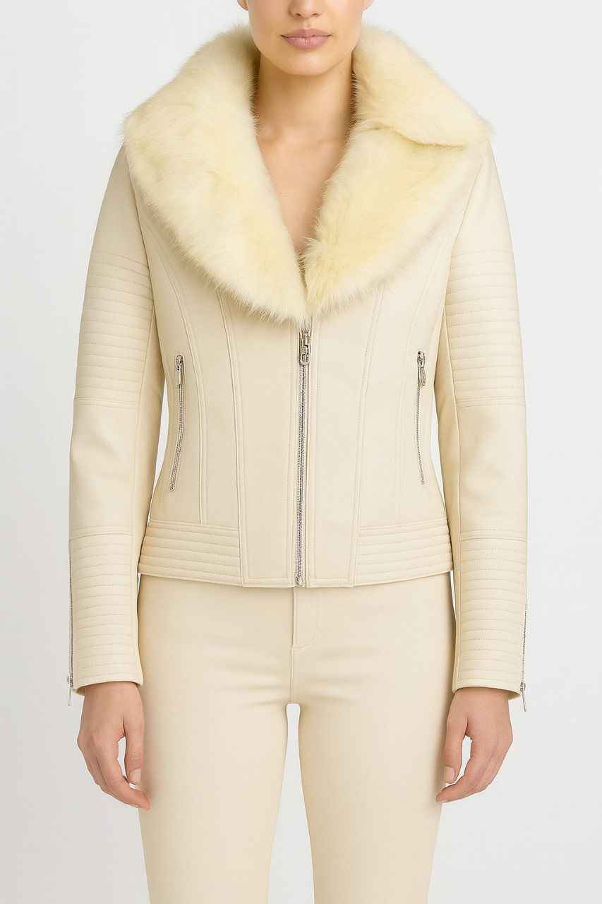 Faux Leather Jacket with Faux Fur Collar