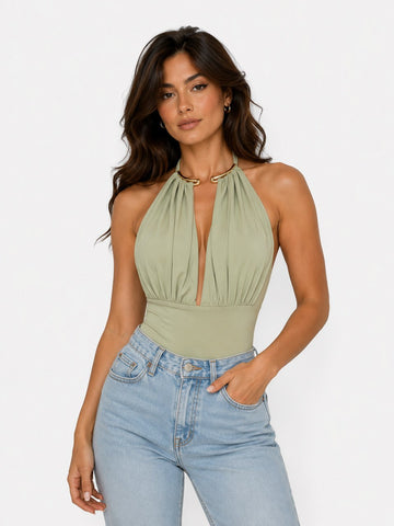Halter Neck Open-Back Crop Top