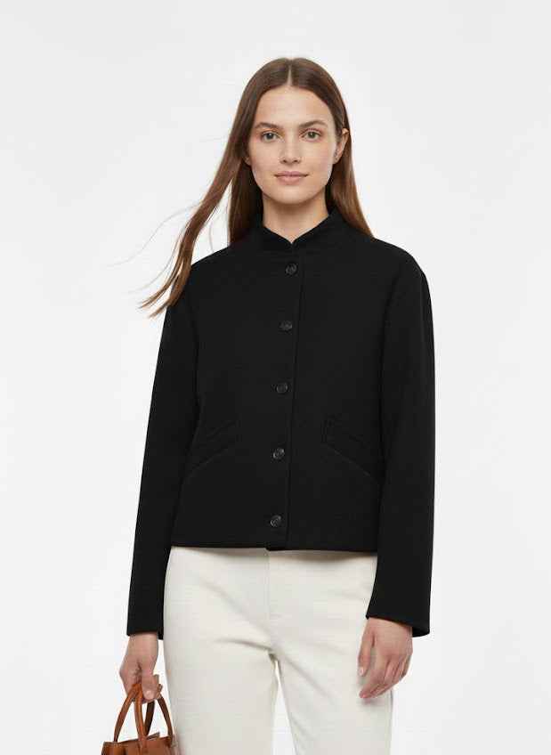 Short Jacket with Stand Collar and Front Buttons