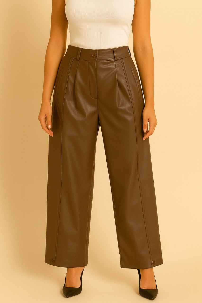 High-Waist Faux Leather Wide-Leg Pants