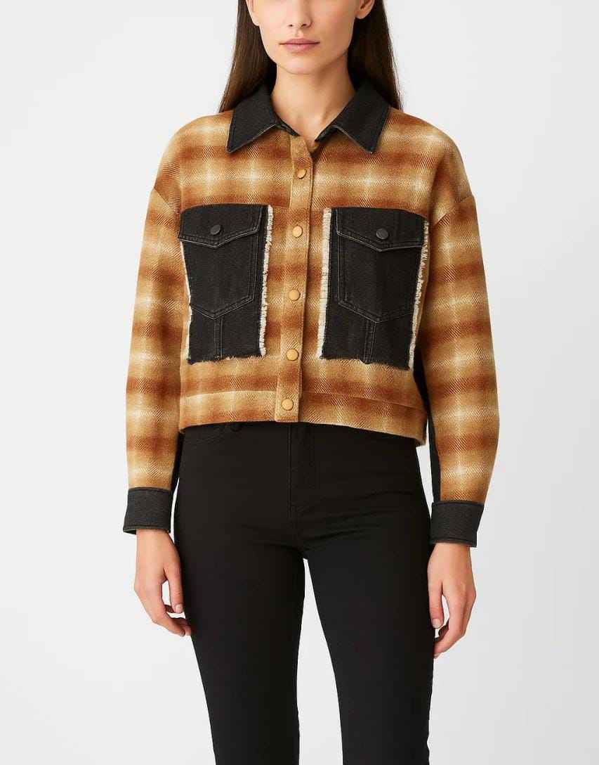 Checked Denim Jacket with Faded Effect