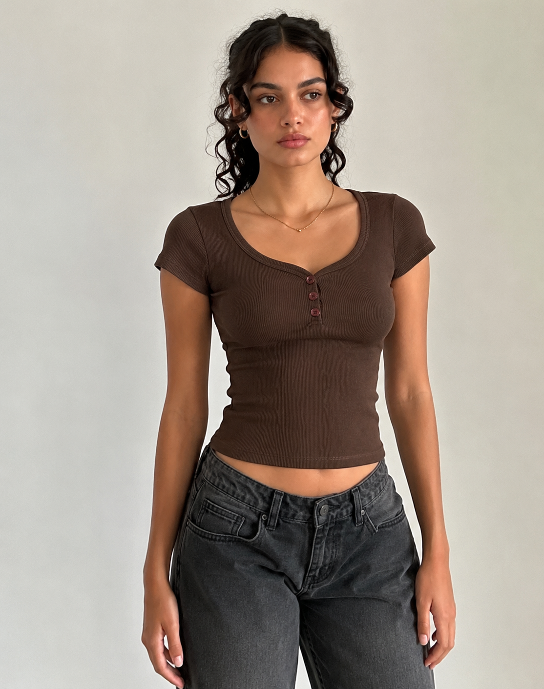 Ribbed Button Top – ONE MORE women's top – view 5