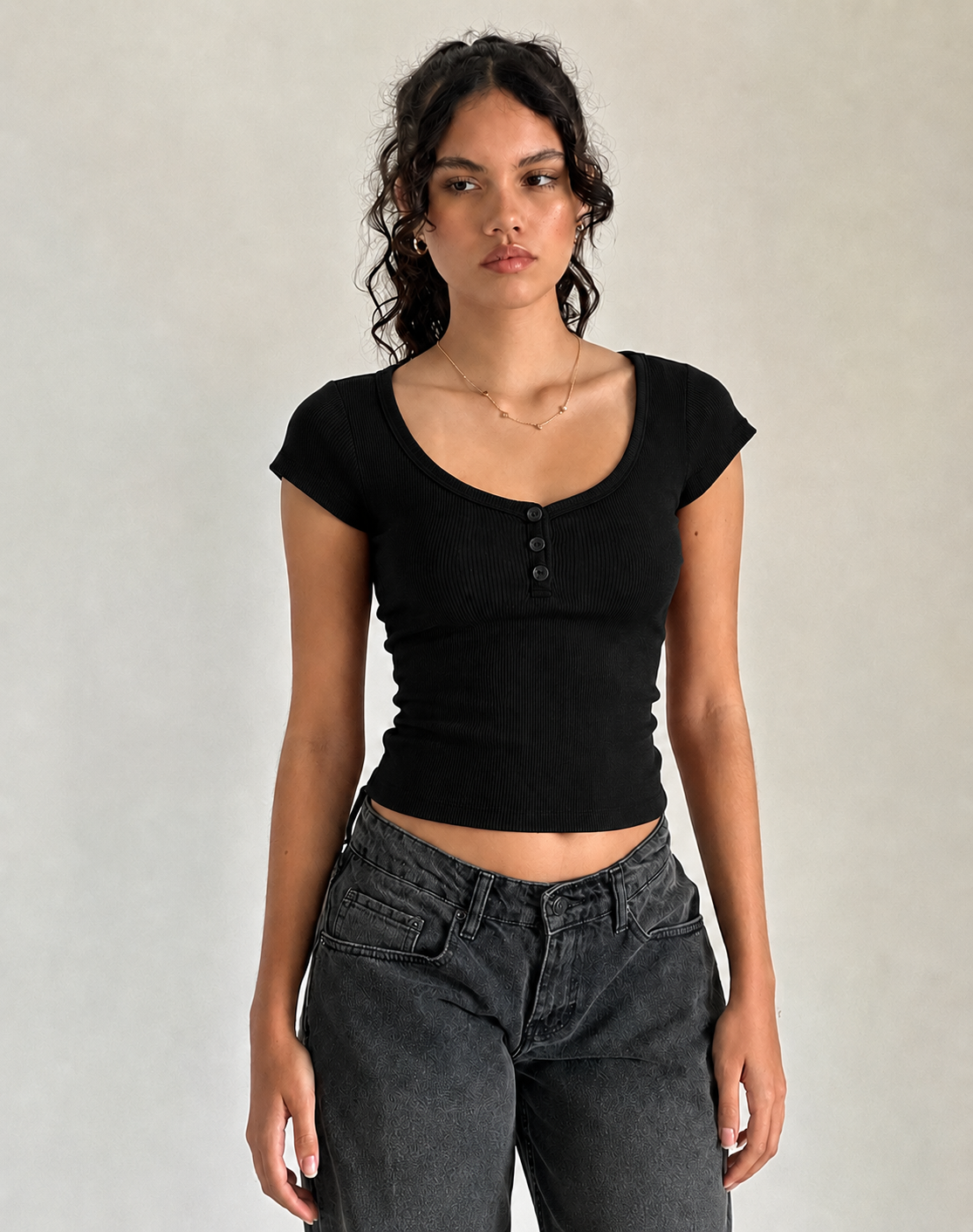 Ribbed Button Top – ONE MORE women's top – view 4