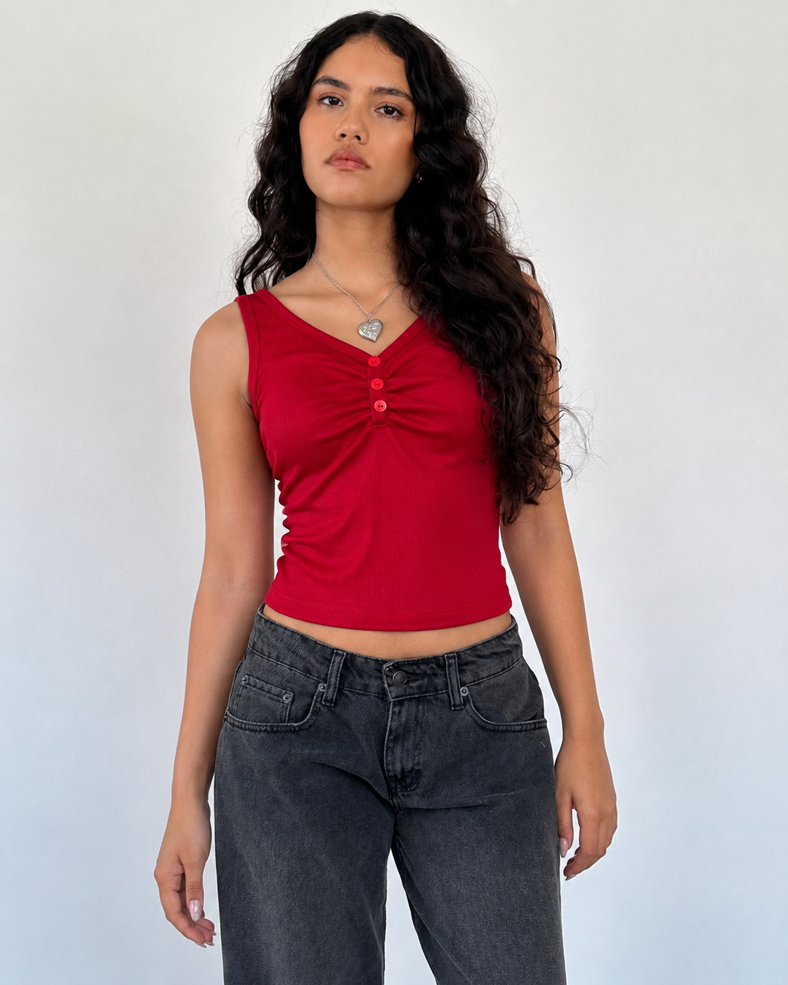 Ruched Button Tank Top – ONE MORE women's top – view 4