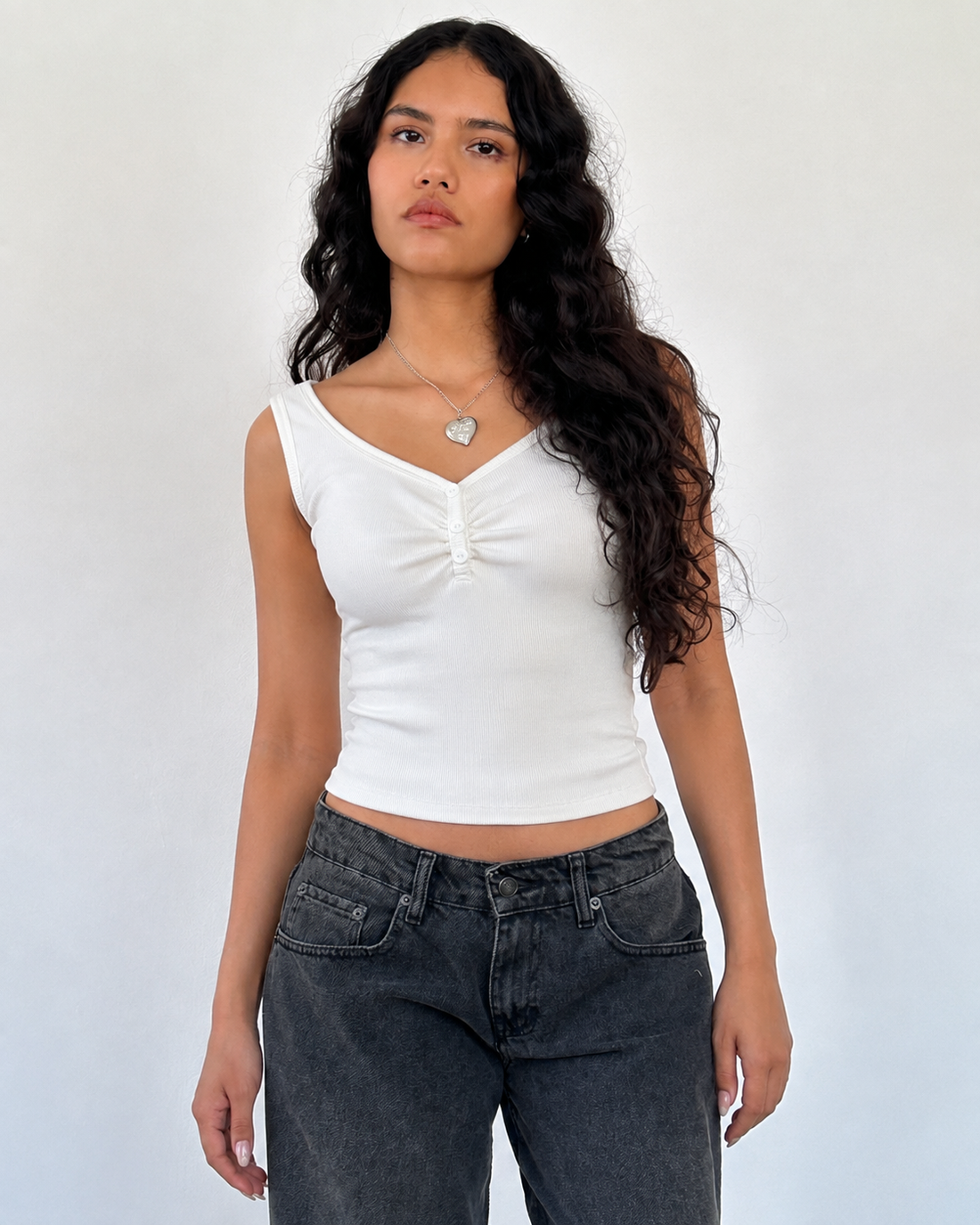 Ruched Button Tank Top