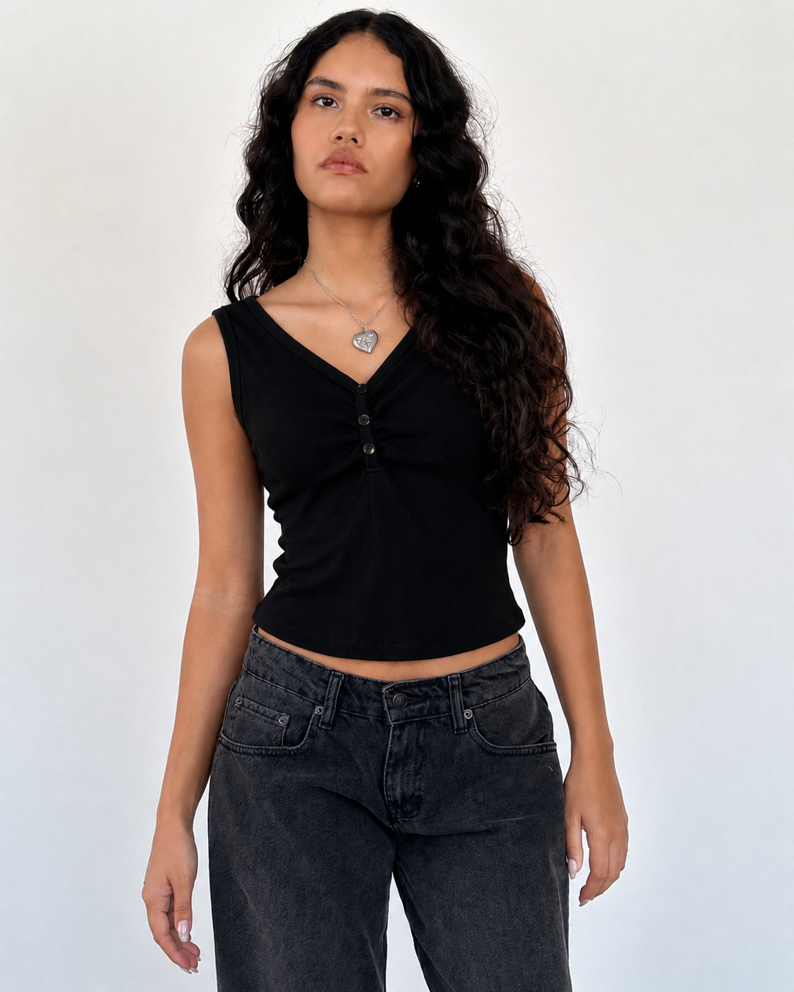 Ruched Button Tank Top – ONE MORE women's top – view 8