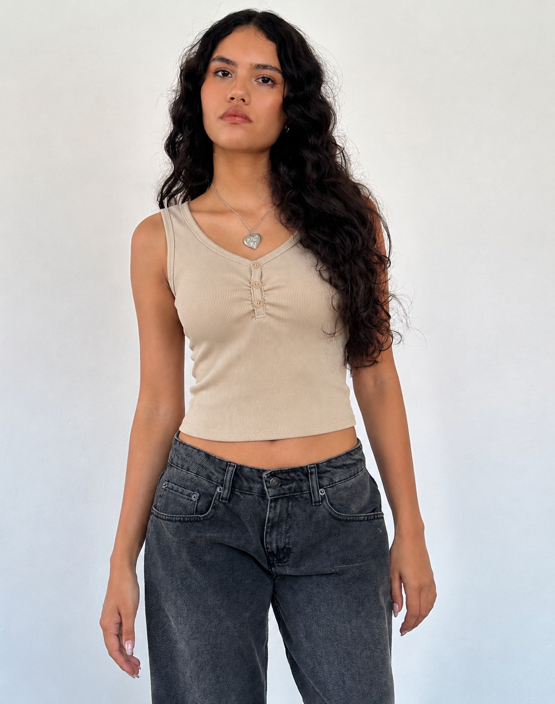 Ruched Button Tank Top – ONE MORE women's top – view 7