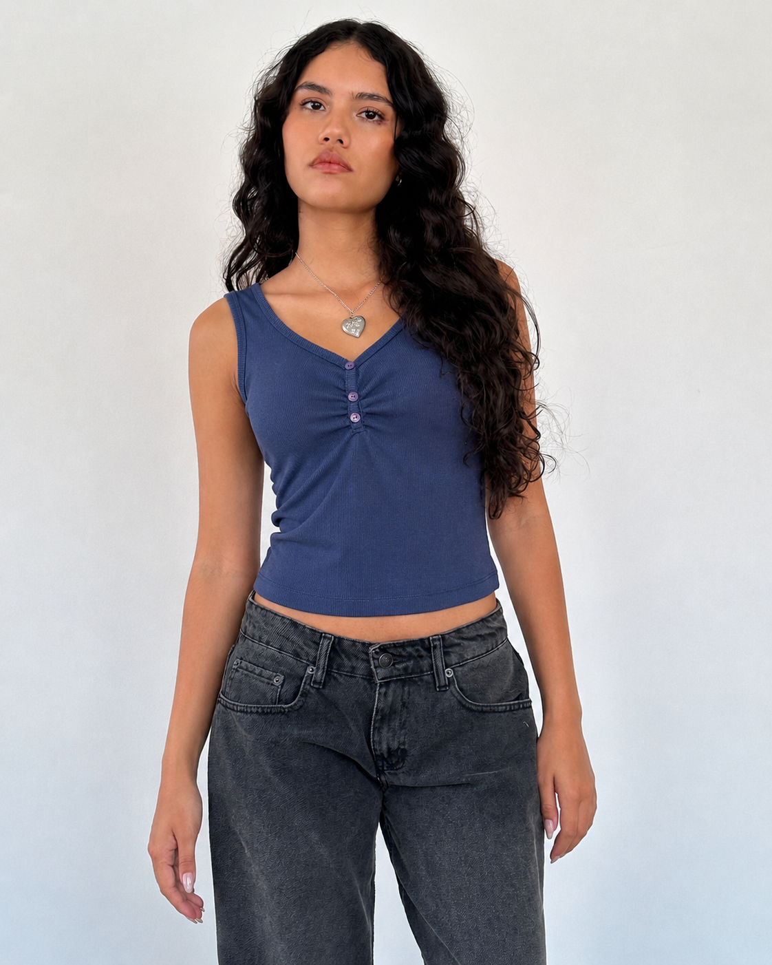 Ruched Button Tank Top – ONE MORE women's top – view 6
