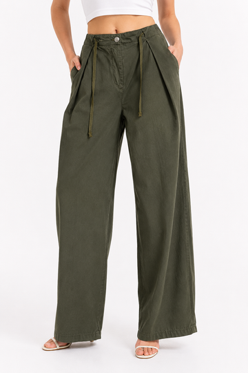 Gabardine Wide-Leg Drawstring Pants