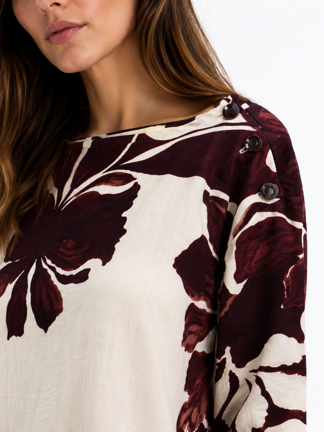 Floral Print Button Shoulder Blouse