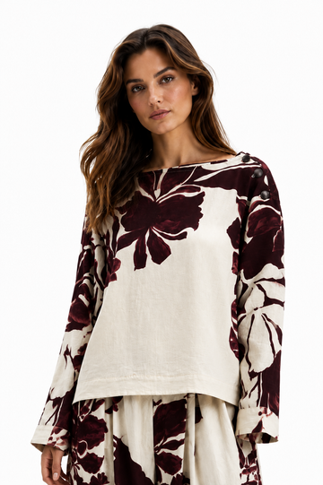 Floral Print Button Shoulder Blouse