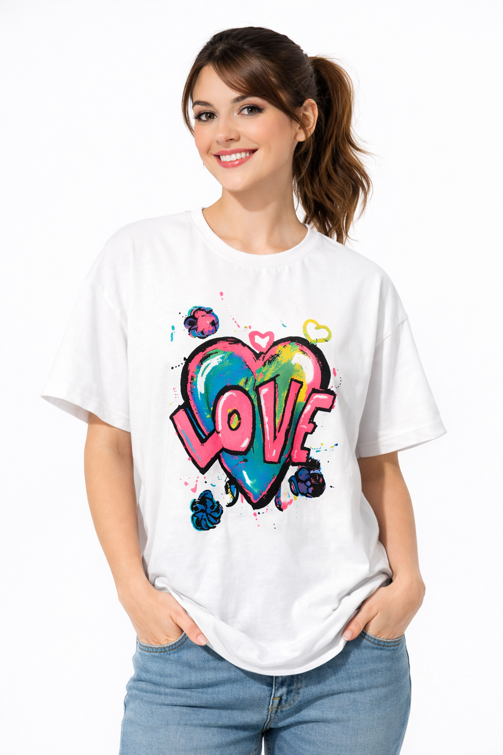 Love Heart Graphic T-Shirt – Bold & Colorful Casual Tee