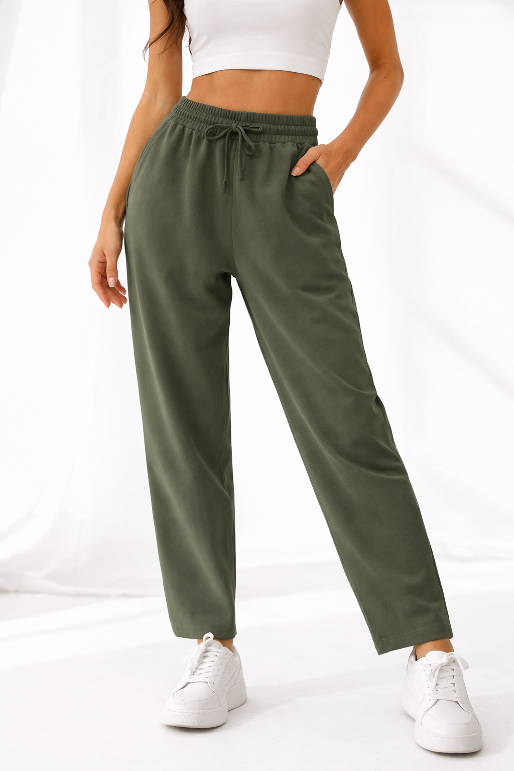 Straight-Leg Pants with Elastic Waist