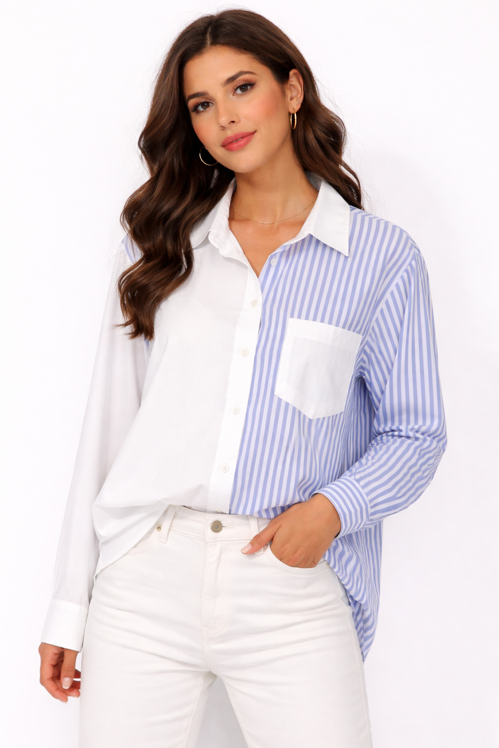 wo-Tone Solid & Striped Shirt
