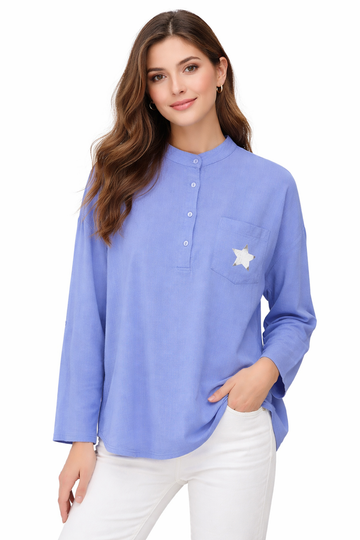 Women’s Blouse with Mandarin Collar and Star Pocket