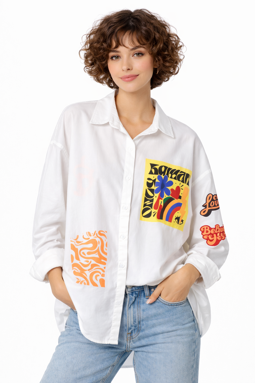 White Graphic Printed Shirt – ONE MORE women's shirt – view 2