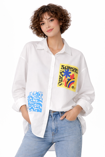 White Graphic Printed Shirt