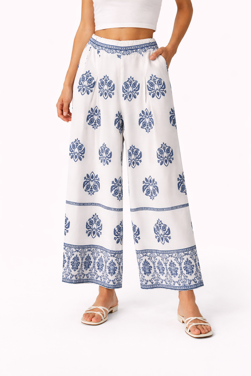 Printed Wide-Leg Pants