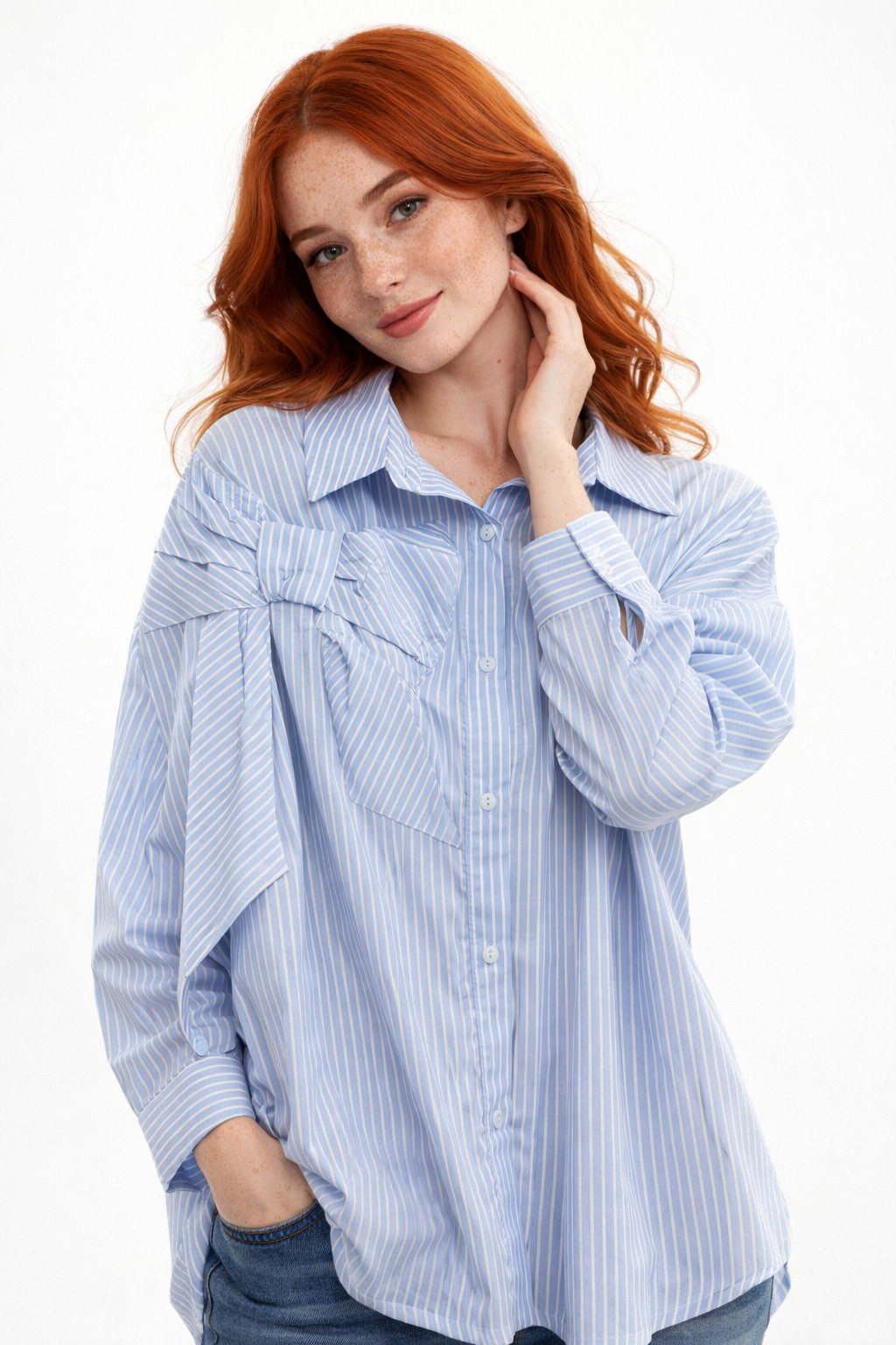 Striped Shirt with Back Bow – ONE MORE women's shirt – view 2
