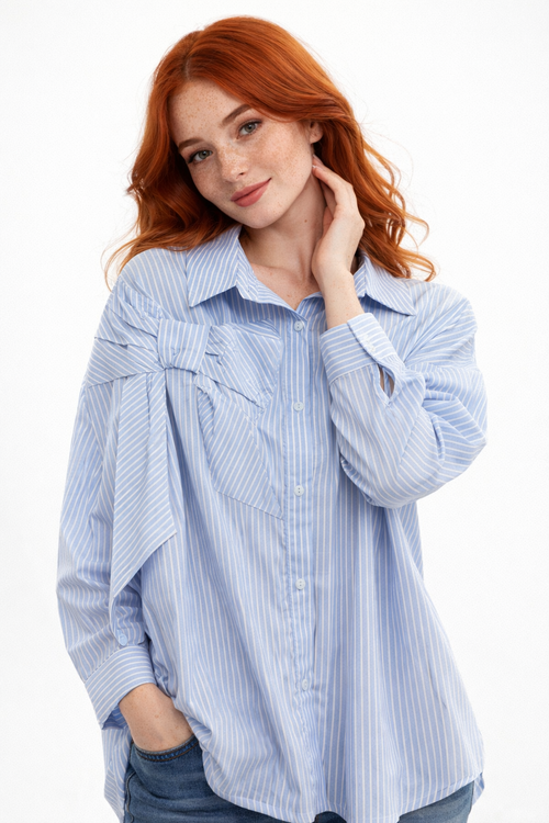Striped Shirt with Back Bow – ONE MORE women's shirt – view 2