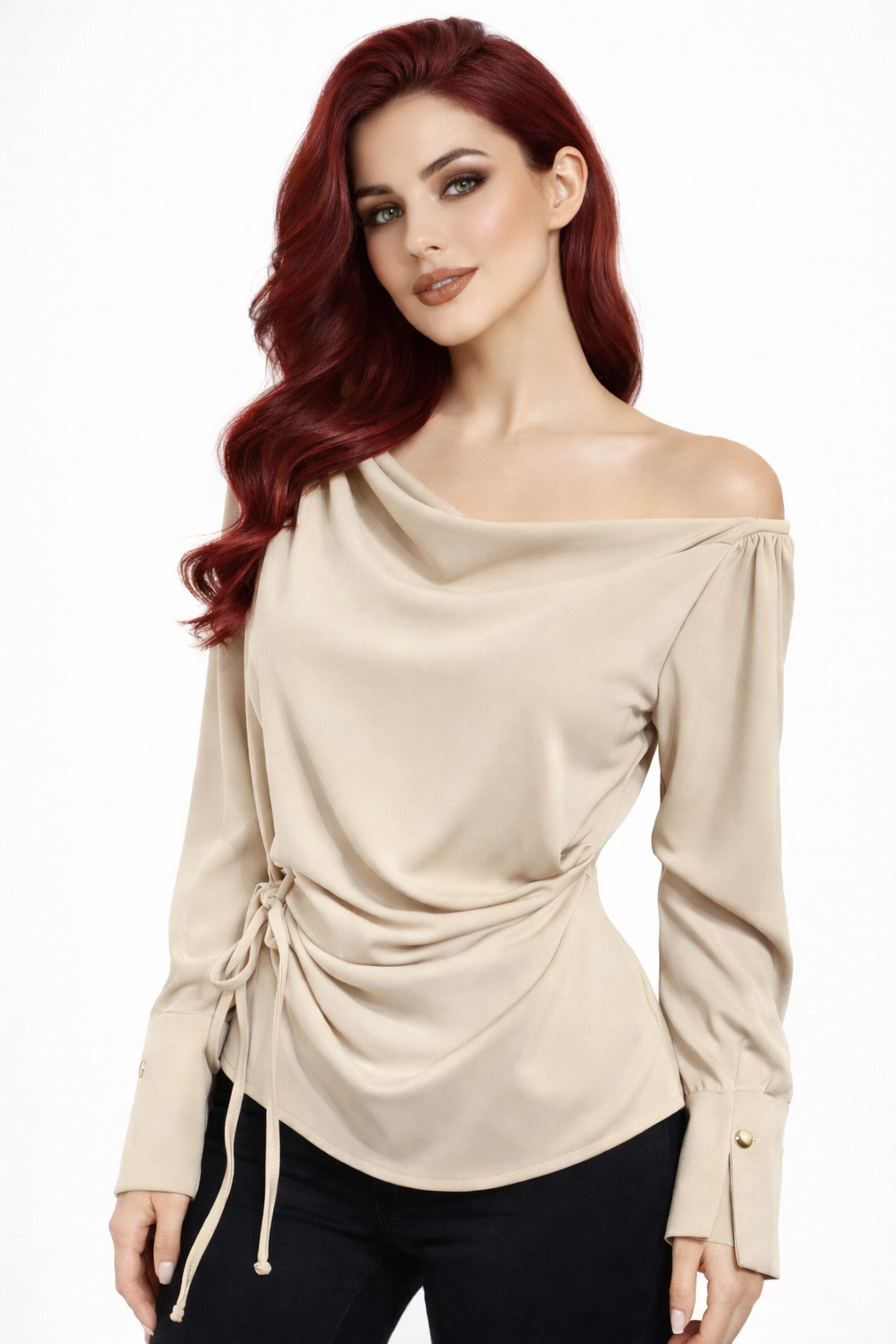 Off-Shoulder Blouse with Side Draping