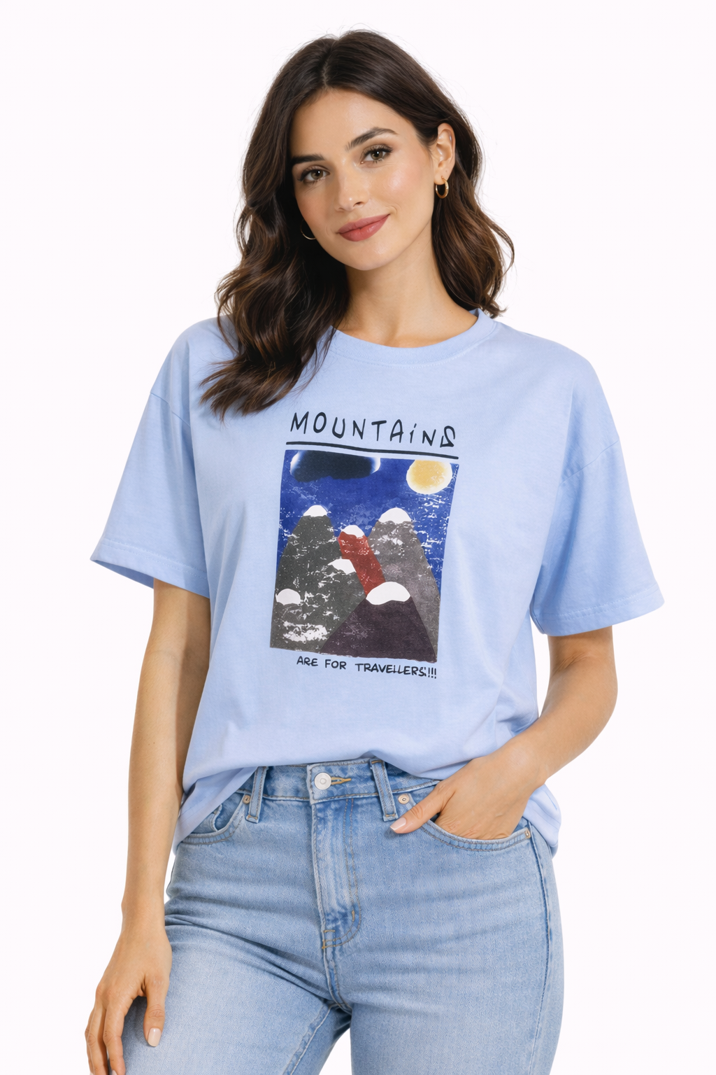 Graphic Cotton T-Shirt – Mountains Print