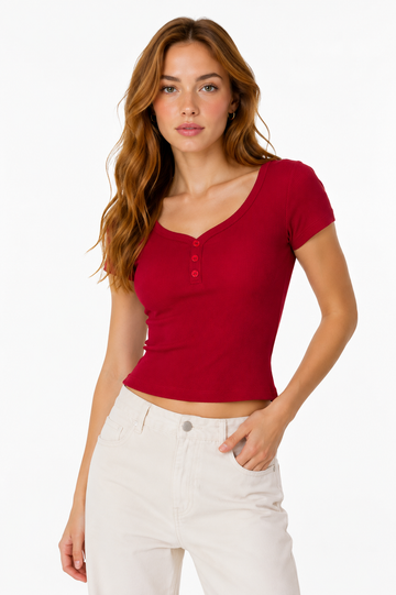 Ribbed Button Top