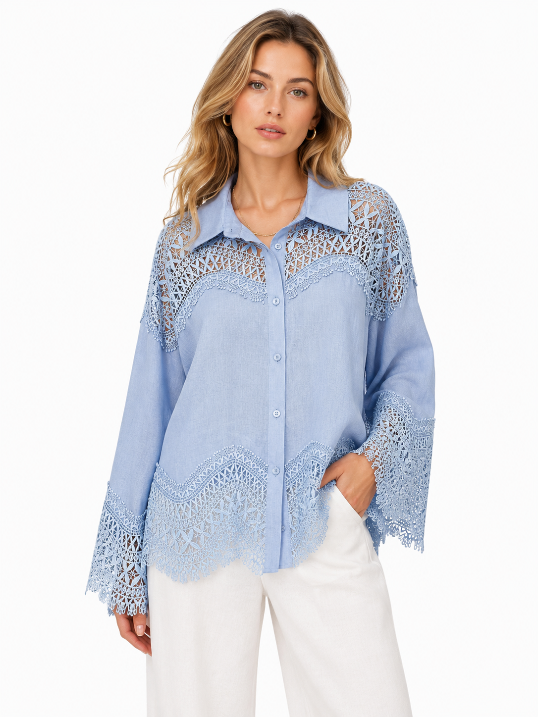 Lace Detail Button-Down Shirt – ONE MORE women's shirt – view 4