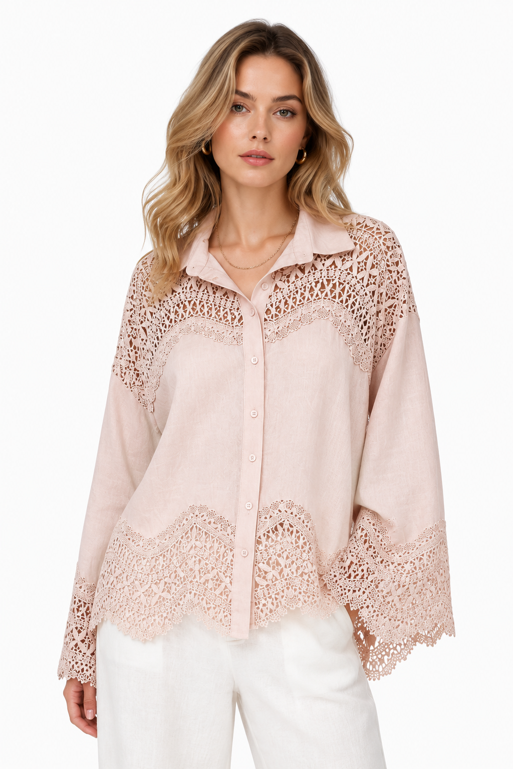 Lace Detail Button-Down Shirt – ONE MORE women's shirt – view 5