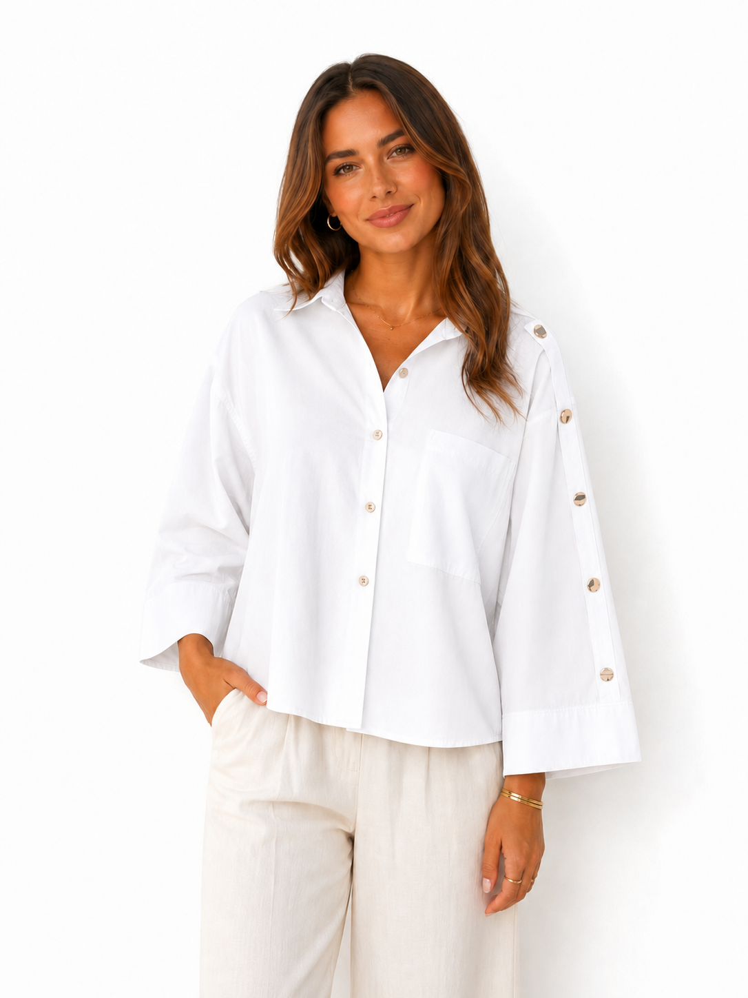 Button Sleeve Oversized Shirt – ONE MORE women's shirt – view 4