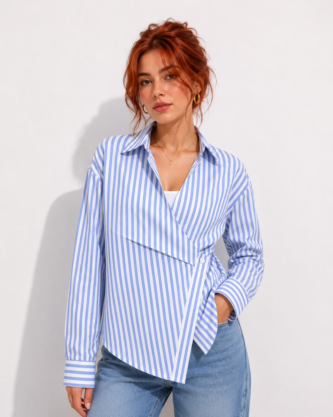 Asymmetrical Wrap Shirt & White Inner Top