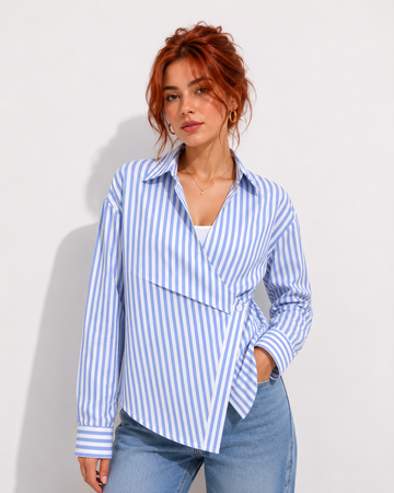 Asymmetrical Wrap Shirt & White Inner Top
