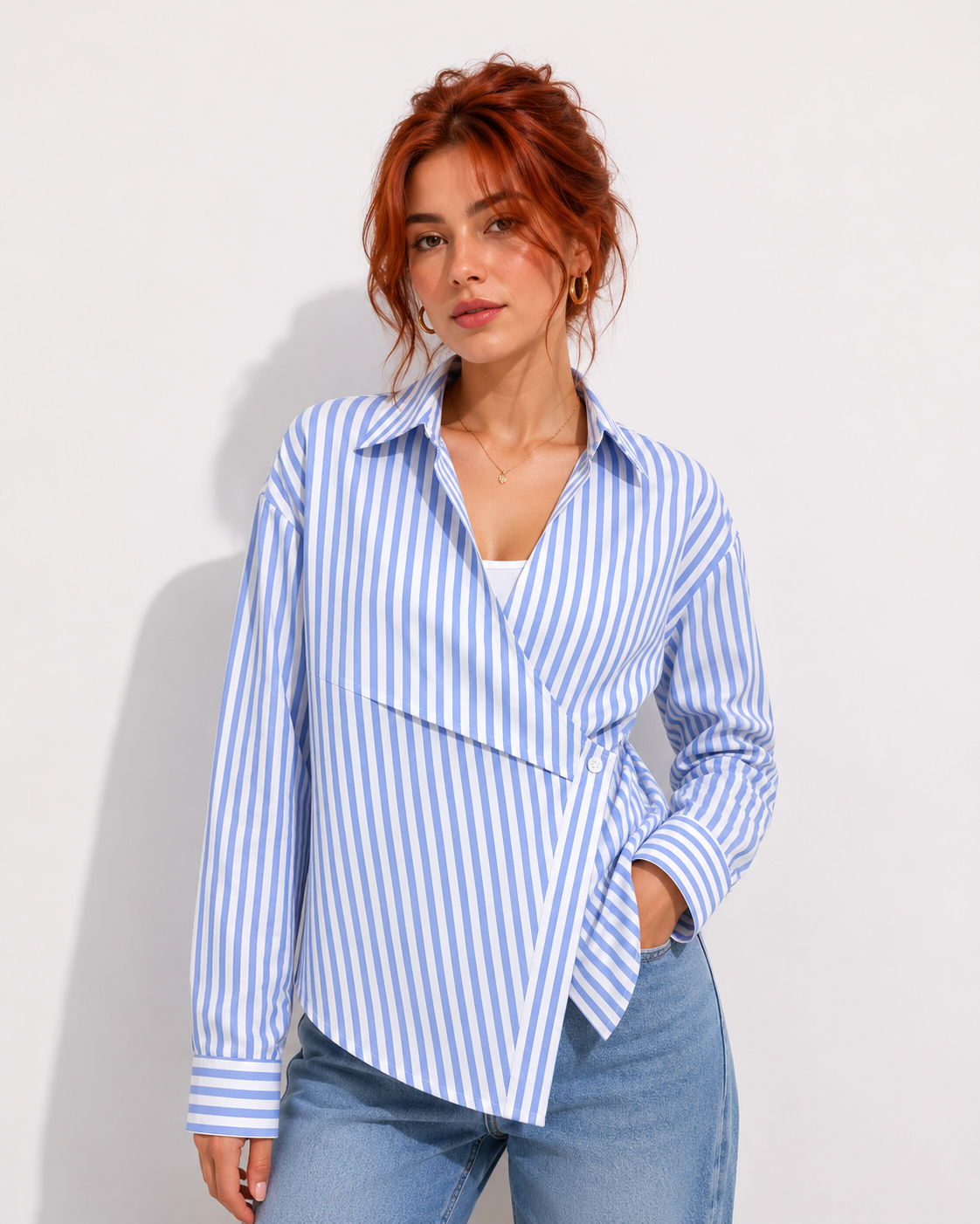 Asymmetric Wrap Shirt with Inner Top – ONE MORE women's shirt