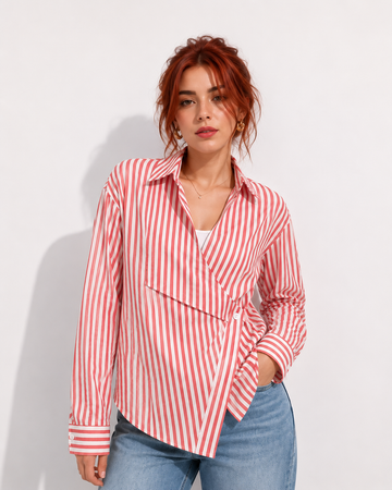 Asymmetrical Wrap Shirt & White Inner Top