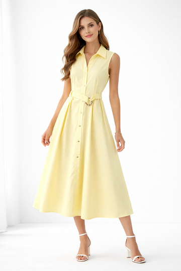 Classic Sleeveless Midi Dress with Belt