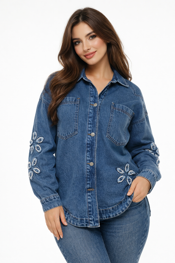 Elegant Women’s Denim Shirt with Embroidered Details