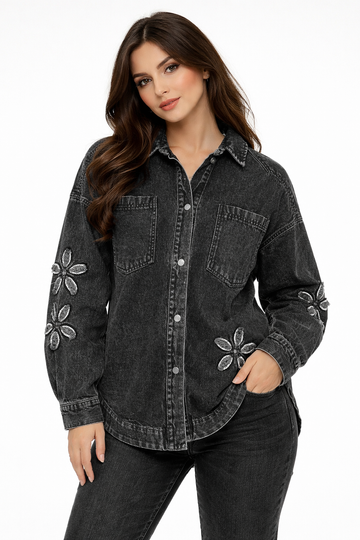 Elegant Women’s Denim Shirt with Embroidered Details
