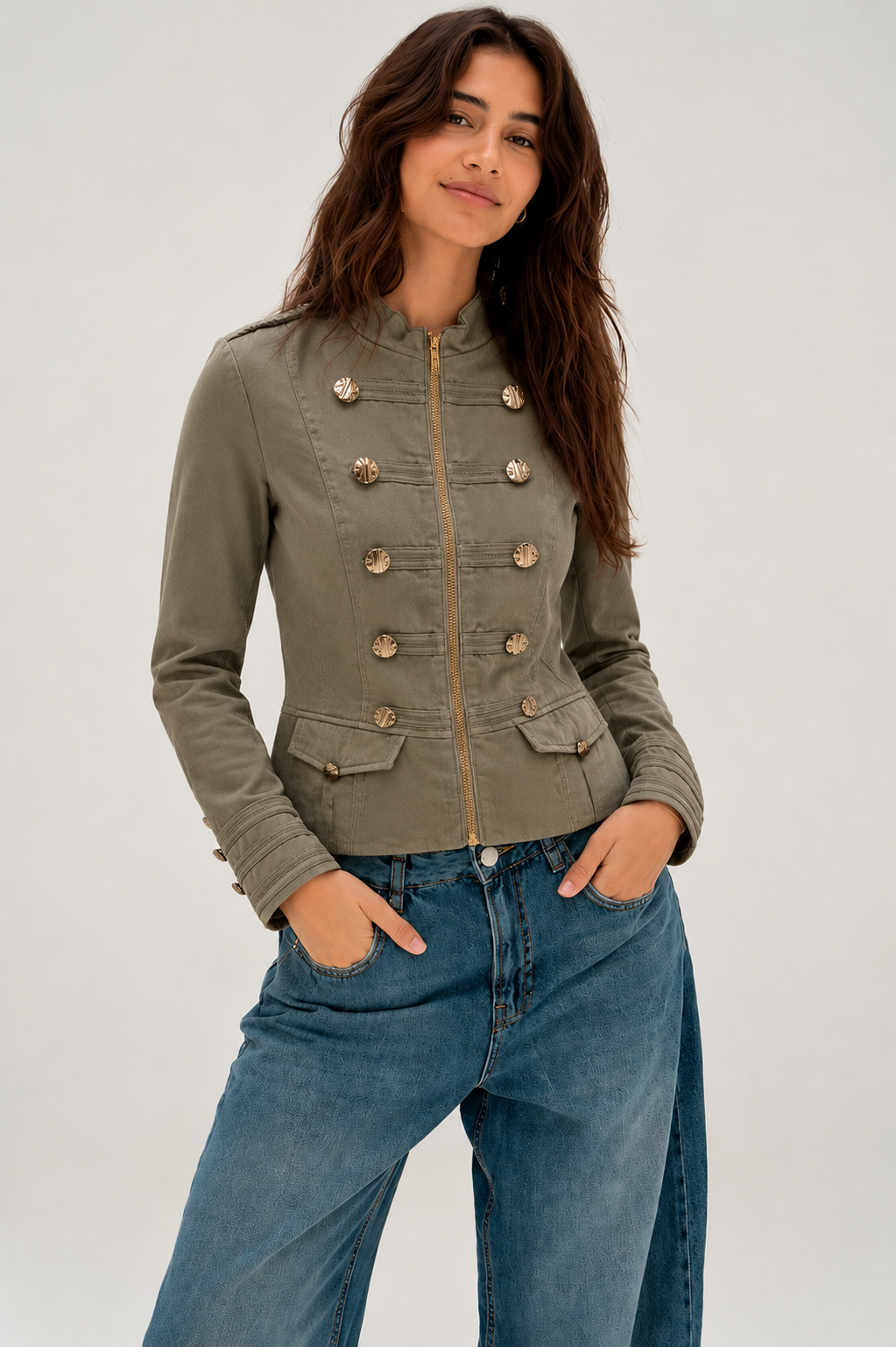 Button-Detail Cropped Jacket