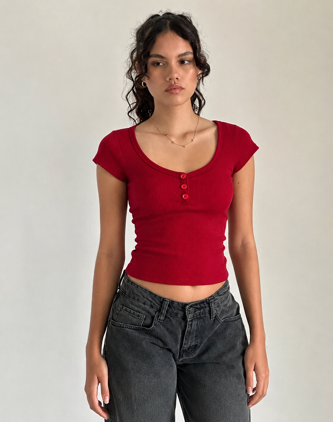 Ribbed Button Top – ONE MORE women's top – view 3
