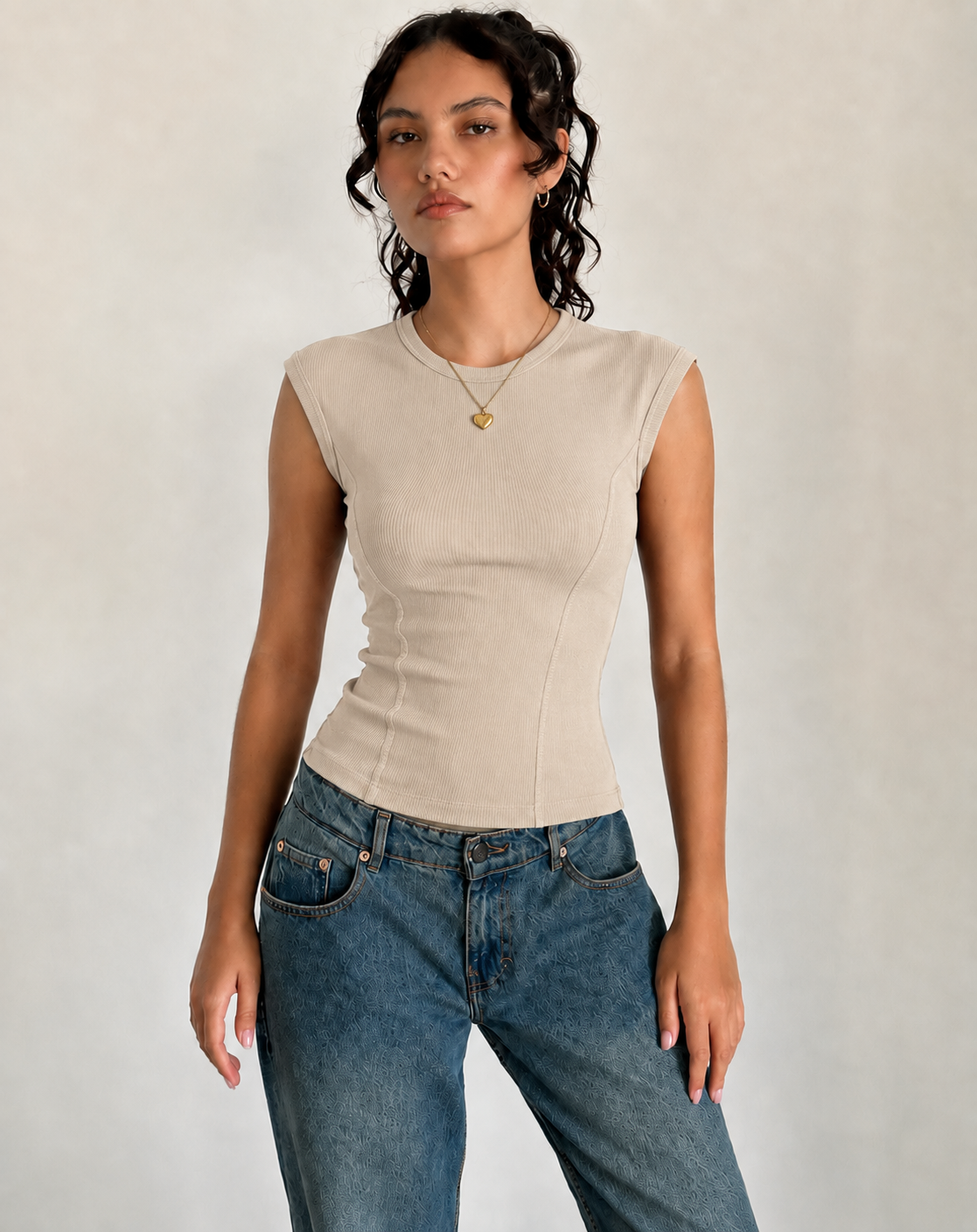 Ribbed Sleeveless Fitted Top – ONE MORE women's top – view 8