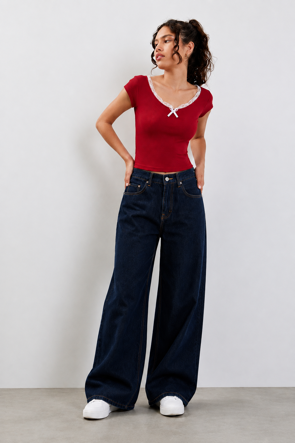 Ribbed Lace-Trim T-Shirt – ONE MORE women's T-shirt
