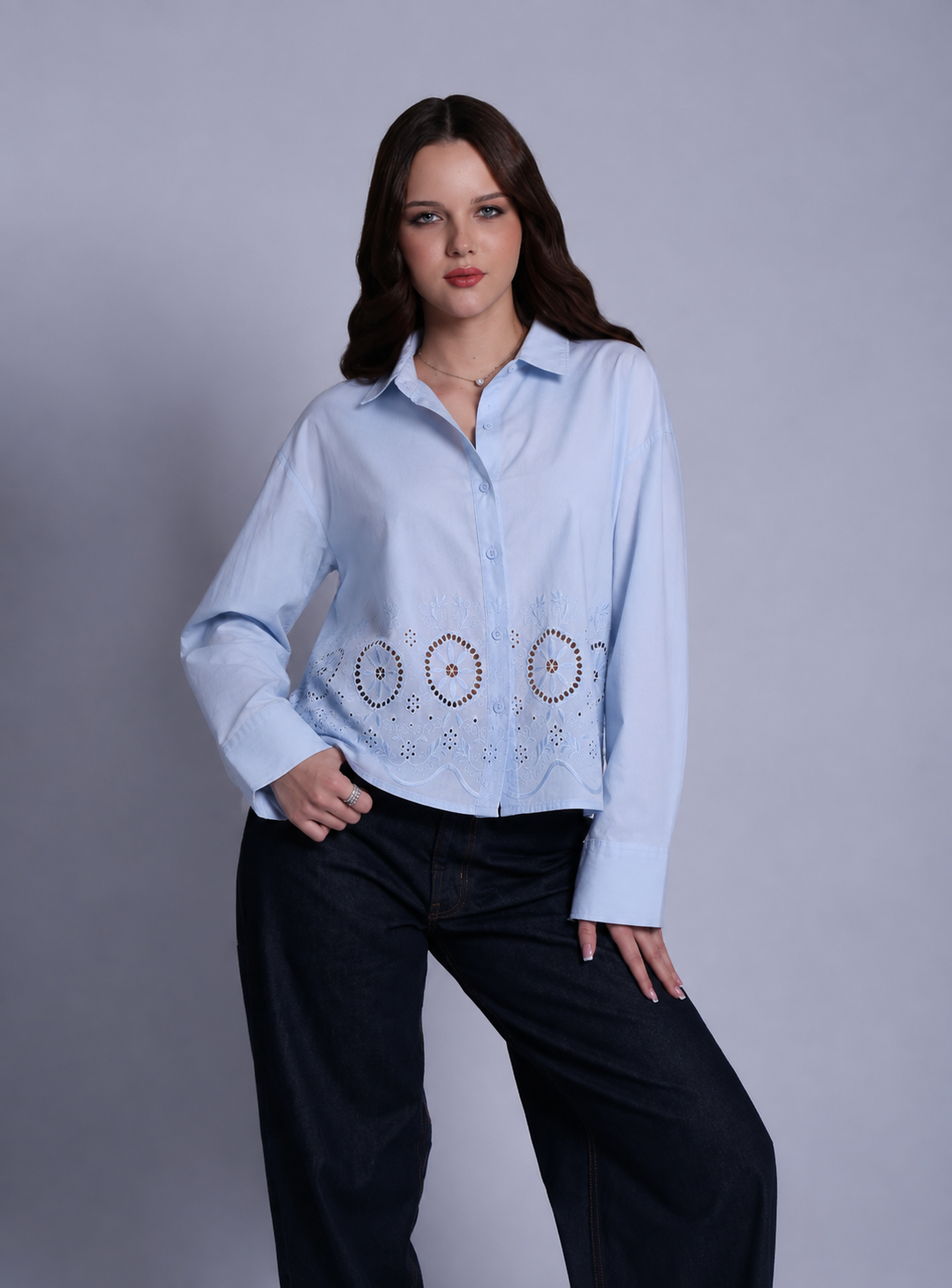 Embroidered Cropped Shirt – ONE MORE women's shirt – view 4