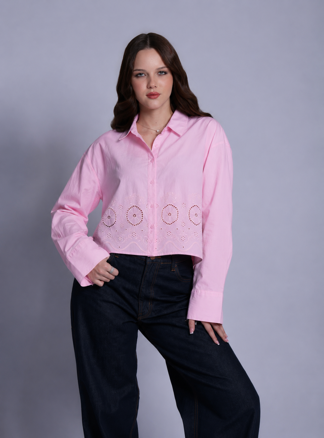 Embroidered Cropped Shirt
