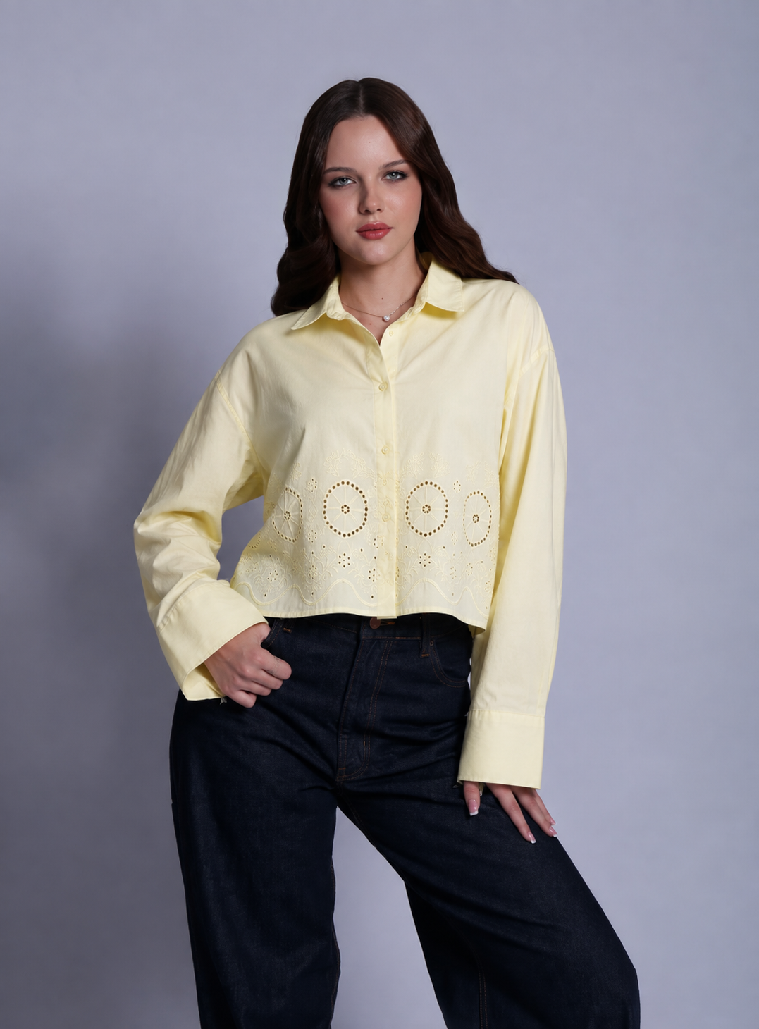 Embroidered Cropped Shirt – ONE MORE women's shirt – view 5
