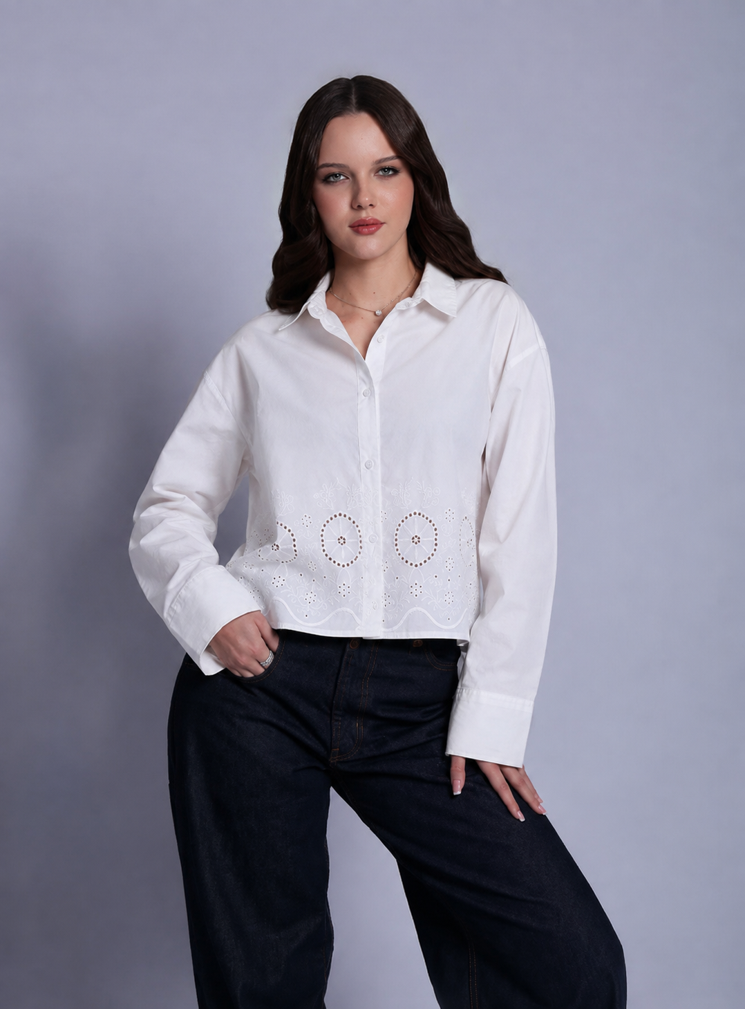 Embroidered Cropped Shirt – ONE MORE women's shirt – view 3